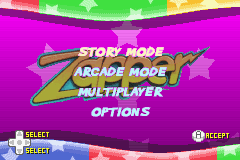 Zapper title screen for GameBoy Advance